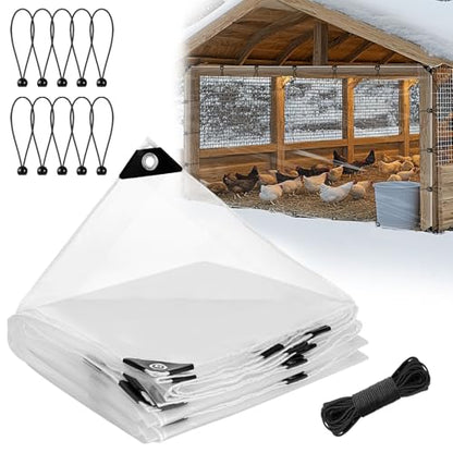 6.6x10ft Chicken Coop Covers Accessories for Winter - Easy to Install Waterproof Chicken Run Tarp with Elastic Cords & Rope