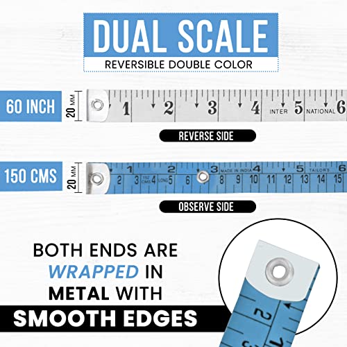 Raajsee Fabric Tape Measure Body Measuring Tape, Soft Fabric Measuring Tape for Sewing Cloth & Weight Loss Medical Body Measurement Nursing Craft 60 inch/150 cm - color: Blue