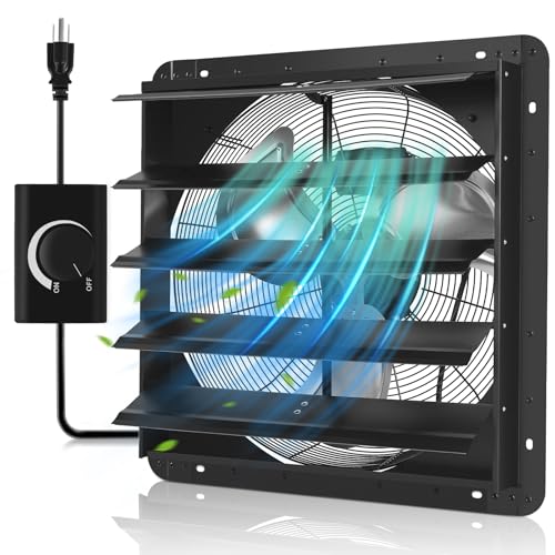YOZON 20" Shutter Exhaust Fan with Speed Controller, Wall Mounted Wall Exhaust Fan, Automatic Shutter, High Speed, 3200CFM, Vent Fan for Garage, Greenhouse, Shed, Warehouse and Workshop - Black - size: 20 INCH Black