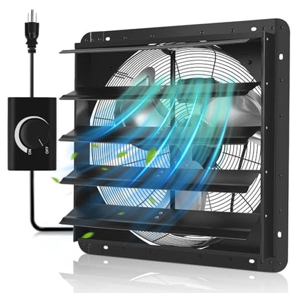 YOZON 20" Shutter Exhaust Fan with Speed Controller, Wall Mounted Wall Exhaust Fan, Automatic Shutter, High Speed, 3200CFM, Vent Fan for Garage, Greenhouse, Shed, Warehouse and Workshop - Black - size: 20 INCH Black
