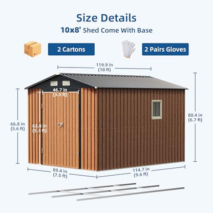 8x10 FT Outdoor Storage Shed, Metal Garden Shed with Floor Base & Updated Frame Structure, Lockable Door and Window, Large Tool Shed for Backyard, Patio, Lawn, Utility & Bike Storage - size: 8x10 FT with Base