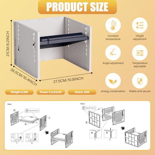 Upgraded Brooder Heater Plate, Adjustable Height & Temperature 10.8" X 10.4" Chick Brooder Heating Plate, Three-Sided Protection & Fast Heat Brooder Heater for 15 Chicks (Black)