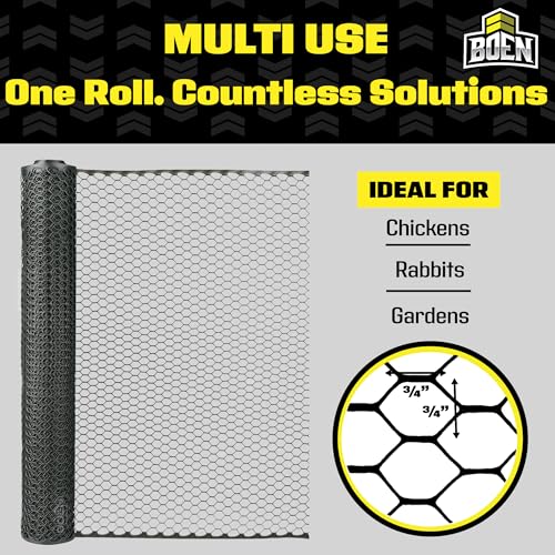 Boen Poultry hex Netting Plastic Temporary Barrier Chicken Wire Protection for Yard (3' x 25', Black)
