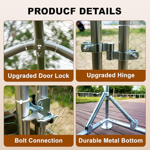 Large Outdoor Chicken Coop with Run, Metal Walk-in Poultry Cag with Waterproof & Anti-UV Cover Lockable Doors,Ducks Coop and Other Small Animals for Yard/Farm/Ranch (13.16'L x 9.88'W x 6.59'H) - size: 13.16'L x 9.88'W x 6.59'H