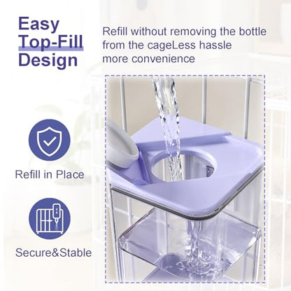 No-Drip Small Animal Water Bottle, 47OZ Large Capacity Leakproof Hanging Pet Water Dispenser for Cage Crate, Water Feeder for Guinea Pig, Hamster, Rabbit, Ferret, Chinchilla (Purple) - color: Purple