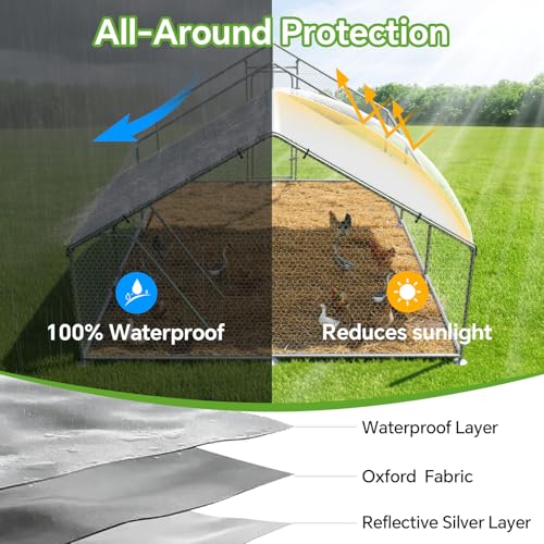 Large Metal Chicken Coop Run with Roosting Perch, Outdoor Waterproof and UV-Resistant Cover for Chickens, Ducks, Rabbits, and Hens in Yard or Farm Use Spire Roof (13.1'Wx19.7'Lx 6.5'H) - size: 236.0"L x 157.5"W x 78.0"H