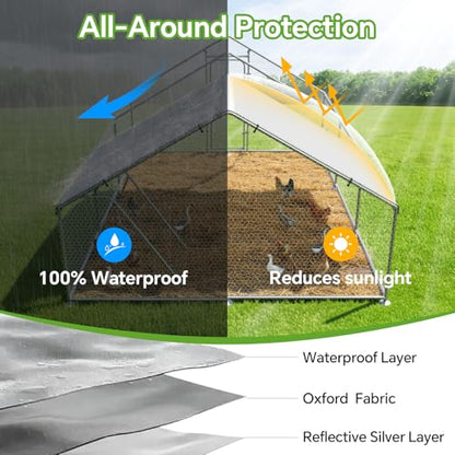 Large Metal Chicken Coop Run with Roosting Perch, Outdoor Waterproof and UV-Resistant Cover for Chickens, Ducks, Rabbits, and Hens in Yard or Farm Use Spire Roof (13.1'Wx19.7'Lx 6.5'H) - size: 236.0"L x 157.5"W x 78.0"H