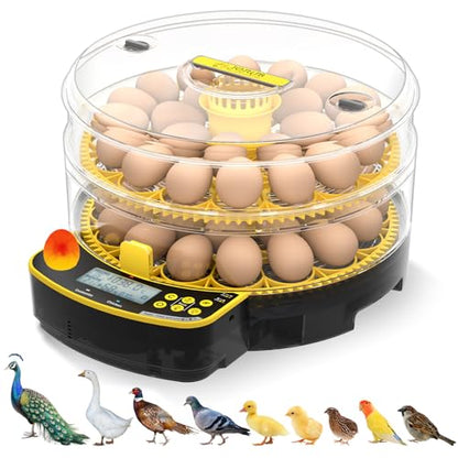 JUJOJB 48 Egg Incubator for Hatching Eggs, Double-Layer with Automatic Egg Turner, Temperature and Humidity Control, Egg Candler, Clear Window for Chicks Duck Quail Turkey Guinea Pheasant Parrot Eggs