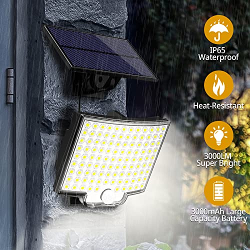 Solar Lights Outdoor, 106 LED 3000LM Solar Powered Motion Sensor Flood Lights with Remote, Dusk to Dawn Led Solar Security Wall Lights with 16.5Ft Cable IP65 Waterproof for Outside, Garage, 2 Pack - size: 2