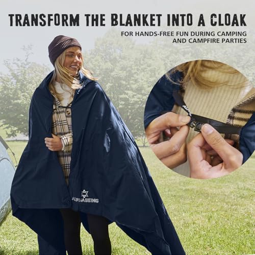 AlphaBeing Waterproof Outdoor Blanket with Merino Wool, Extra Thick Warm, Windproof, Packable Stadium Blankets for Cold Weather, Camping Gift, Pet, Car, Picnic, Concerts, 79" x 59", Navy - color: Navy