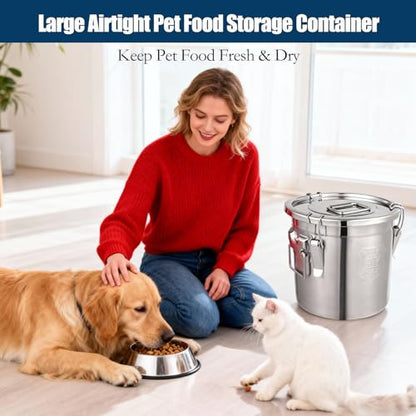 12Lbs 304 Stainless Steel Dog Food Storage Containers with Scoop, Large Pet Food Storage Container with Airtight Lid and Locking Clamp Metal Pet Food Bin for Dogs and Cats, Keep Fresh, Easy to Clean - size: 12Lbs with Scoop