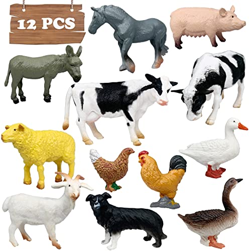 Farm Anima l Figurines Country Animal Toys Set Birthday Cake Topper, Garden Decoration for Kids 12 Pcs Wildlife Figurines Animal Figures for Children for Party Favors - color: Farm Toys