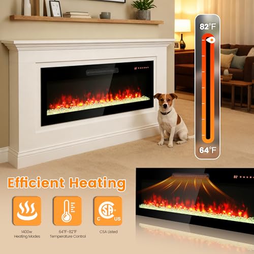 42" Electric Fireplace, Wall Fireplace Electric with Remote Control, 16 Adjustable Flame Colors, Freestanding/Wall Mounted/Recessed, 1400W Fireplace Insert Heater, Timer, Thermostat - size: 42 Inch Standard