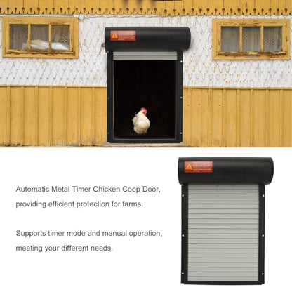 Automatic Chicken Coop Door, Solar Powered Timer Control with LED Display for Poultry Safety Duck Goose Farm, Metal Plastic Construction (Black) - color: Black