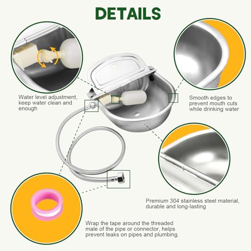 MAOPINER Water Dispenser for Dog Stainless Steel Automatic Water Bowl Dispenser, Water Trough Waterer Dispenser Self-Filling Trough with Float Valves and Pipe Hose (Without Drain Hole)