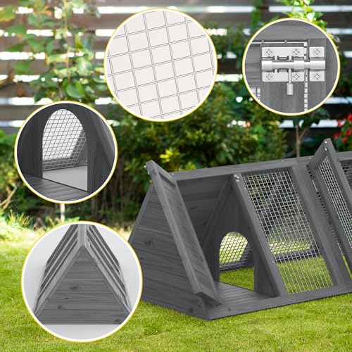 GOJOOASIS Chicken Coop for 2 Chickens Small Rabbit Hutch Quail Coop Wooden Bunny Cages Outdoor Chicken House w/Ventilating Wire (Grey) - color: Grey