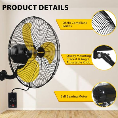 VENTISOL 20 Inch Wall Mount Fan Oscillating, 4,460 CFM High Velocity Industrial Wall Fan for Indoor, Commercial, Residential, Warehouse, Greenhouse, Workshop, Basement - size: Osc. 20 inch