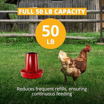 Stromberg's 50 lb Capacity Hanging Feed Saver Feeder, Large Capacity Durable Feeder with Feed Saver Grill, Perfect for Poultry, Durable Polypropylene Plastic, 22" W x 24" H, Trough 4.5" High