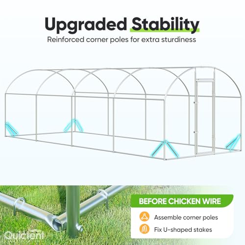 Quictent Essential Series 24x9x6.6ft Metal Chicken Coop Run with Climbing Ladder, Walk-in Outdoor Poultry Cage with PVC Coated Chicken Wire, Hen Duck Rabbit Farm House, Waterproof Anti-UV Cover - size: 24x9ft