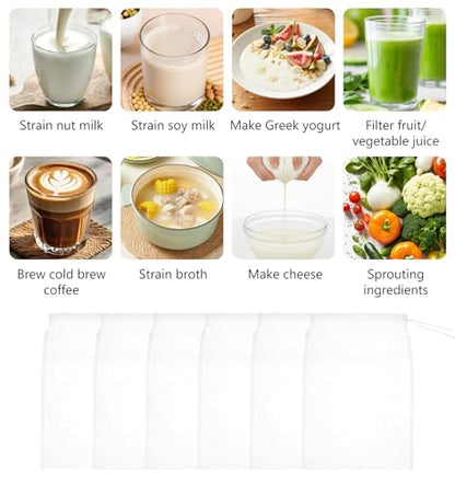 6 Pack Nut Milk Bag, 12 x 8 Inch Reusable Mesh Strainer for Juicing Nut Milk, Cheese, Tofu, Tea (Fine Mesh, Washable)