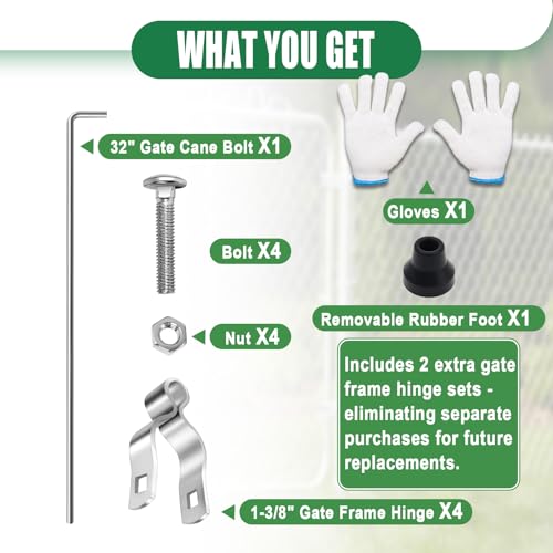 Chain Link Gate Drop Rod Kit 1-3/8" x 32" Cane Bolt for Single or Double Gate, Heavy Duty Galvanized Steel Ground Latch Fence Drop Pin with Extra 2 Gate Frame Hinges(1 Pack) - size: 1-3/8" × 32" (1 PACK)