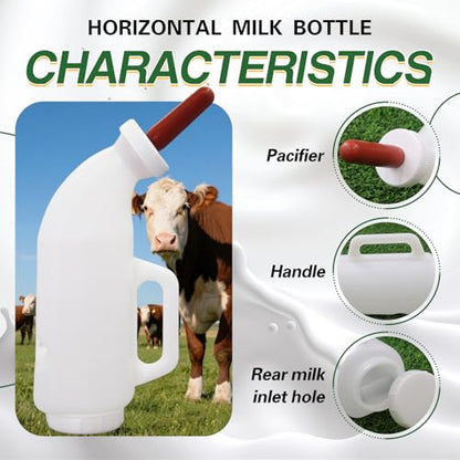 2.64 Quart High-Capacity Horizontal Milk Bottle Calf Feeder Bottles with Handle and Silicone Nipple，Farm Cow Milk Feeder, Livestock Supplies (White/red)