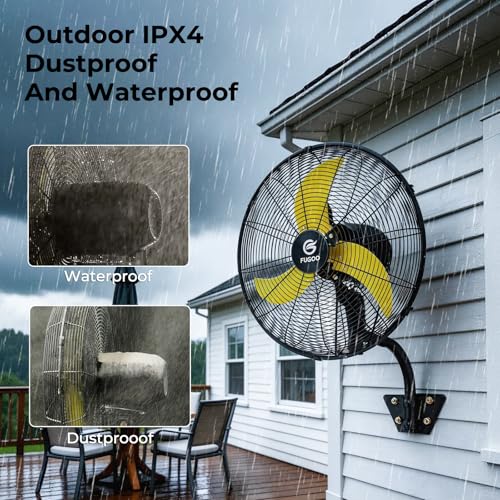 FUGOO 20" Eco BLDC Motor Powerful Airflow Quiet Industrial Outdoor Wall Fan | Waterproof, 5000 CFM, 50%+ Energy Savings, Oscillating, Remote Control for Patios Garage Workshop - size: 20 inch-Quiet-Energy Efficient