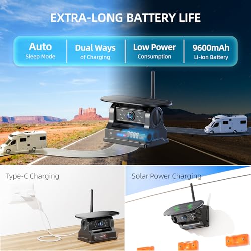 eRapta Magnetic Solar Wireless Backup Camera: HD1080P 5” Touchscreen Portable with DVR, BSD, 1-Min Install-Free IR Night Vision Hitch Backup Camera for Trailer/Truck/Small RV/Camper/Tractor-AWTCM501 - size: 5 inch-1 camera with touchscreen