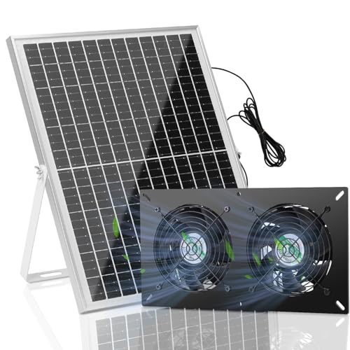 blessny 25W Solar 2 Fan Kit for Outdoor Greenhouse, Solar Powered Vent Exhaust Ventilation Fan for Chicken Coop, Shed Air Circulation, 14.7 Ft Long Cord with IP65 Weatherproof Rate - size: 2 Fan Kit