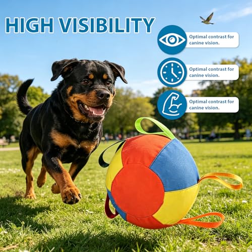 Calming Jumbo Ball for Dogs Durable Tear-Resistant Inflatable Big Ball Tough Herding for Play Exercise Toy with Heavy-Duty Handle Cover & Pump Fun Doggy Herding Dog Giant Tennis-10