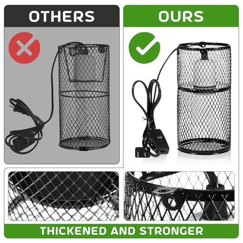 VIHOSE 6 Pcs Reptile Heat Lamp Guard with 150W Ceramic Heat Emitter Basking Anti Scald Heating Lamp Holder Mesh Cage Reptile Protection Lampshades for Lizard Snake Chick, Bulb Not Included - color: White