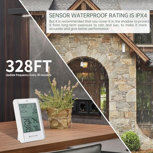 Outdoor Thermometer Weather Station Wireless, White | High Precision Temperature Humidity Gauge Monitor, 330ft Range Remote Sensor, Digital Hygrometer, Waterproof