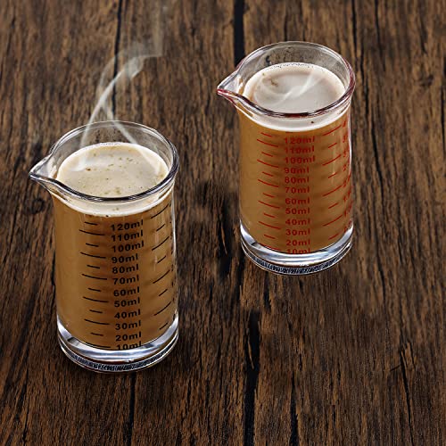 Ackers 4 Oz Glass Measuring Cup,Borosilicate Shot Glass with V-Shaped Spout(Pack of 2) - color: Red and Black(Pack of 2)