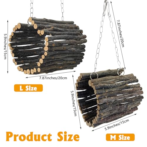 BNOSDM Chinchilla Hanging Tunnel Toy with Adjustable Metal Chain,Natural Fruitwood Small Animal Tubes & Tunnels Toys, Rat Cage Accessories for Ferret, Squirrel, Guinea Pig (Size M)