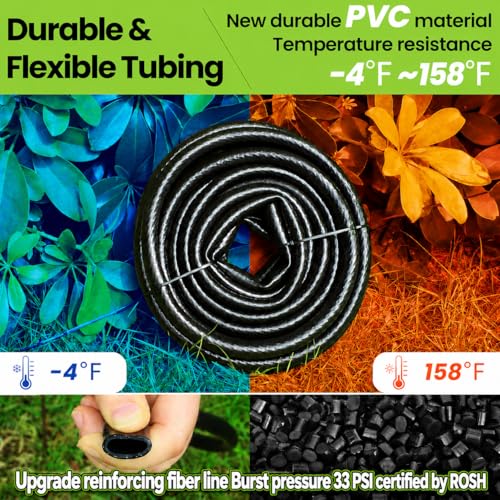 Bonviee 50FT 1/2" Drip Irrigation Tubing with 4-Pack 6-Way Connectors, Flexible Blank Distribution Hose Main Line for Garden Watering System, Raised Beds, Flower & Vegetable Gardens - size: 1/2"-50FT