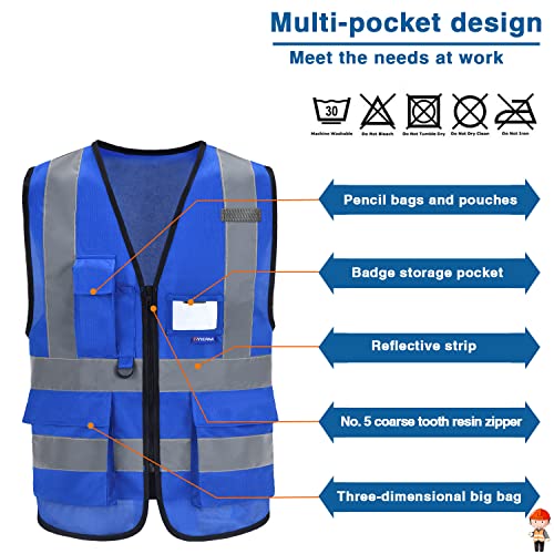 A-SAFETY XSmall Blue Safety Vest Reflective Work Vest,Hi Vis vest 7 Pockets, X-Small - color: Blue, size: X-Small