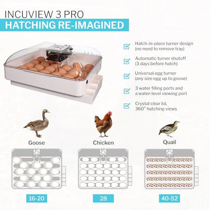 IncuView 3 Pro All-in-One Automatic Egg Incubator with Universal Egg Turner - style: IncuView 3 Pro Only