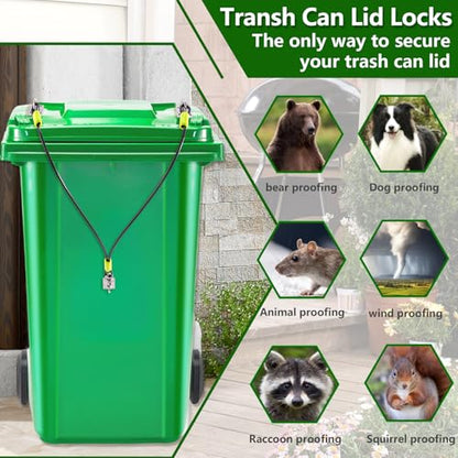 Universal Raccoon Trash Can Lid Lock - Small Animals Outdoor Trash Can Lid Lock with Two Steel Wire Rope,Also Works for Bear,Rat,Wind and Other Wildlife (1)