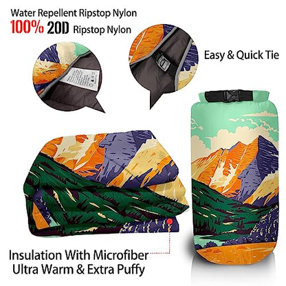 Outdoor Puffy Camping Blanket, Lightweight Down Alternative Puffy Printed Camping Large Ultra Warm Hammock Top Quilt Waterproof Blanket for Traveling Picnic Beach Party Cold Weather (Peak) - color: Peak