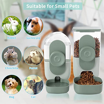 Lemtrflo Hanging Automatic Food and Water Dispenser, Gravity Rabbit Feeder Set, Cage Cat and Bunny Food Bowl (Cage Grid Spacing Over 1.2'') - color: Green