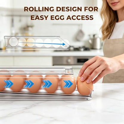 Egg Holder for Fridge,Automatic Rolling Egg Container for Refrigerator,2 Pack Clear Stackable 28-Count Egg Organizer with Lid, Fridge Organizers and Storage - size: Pack of 2