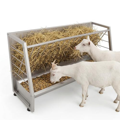 PeakPursuit 5 ft Goat Hay Feeder - Heavy Duty Anti-Waste Metal Hay Rack 60 Gallon with Rounded Edges, Livestock Pasture Feeder for Sheep, Horses & Ponies, Farm Outdoor Feeding Equipment