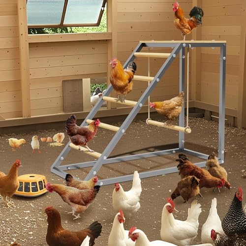 Roosting Bars for Chickens in Coop, Chicken Perch for Coop, Chicken Roosting Bars with Swing and Ladder for Backyard Farm, Easy to Clean, (37.6"x15.7"x27.5")