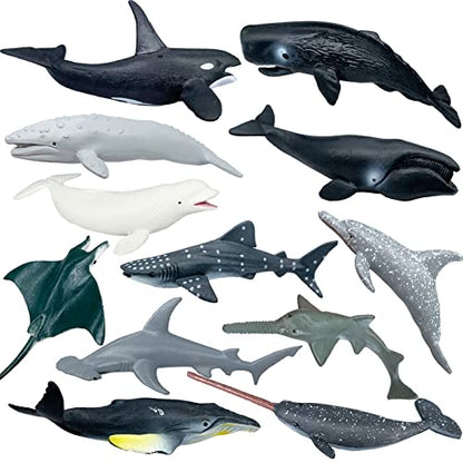 Sharks Figures Sea Animals Whale Toys Set Ocean Animal Action Figures, Great for Kids Bath Toys, Beach Toy, Cake Topper and Party Favors, Gifts, Prizes, Rewards (12 PCS) - color: Sharks