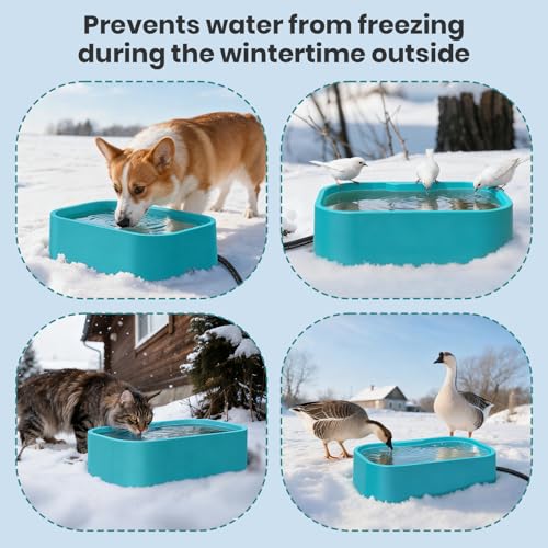 IPOW 1.45 Gal/5.5L Extra Large Heated Water Bowl with 5 Layers Design for Heating & Heat Preservation Provides Drinkable Water & Food in Winter Heated Pet Bowl for Cat Rabbit Chicken Duck Squirrel - color: Blue
