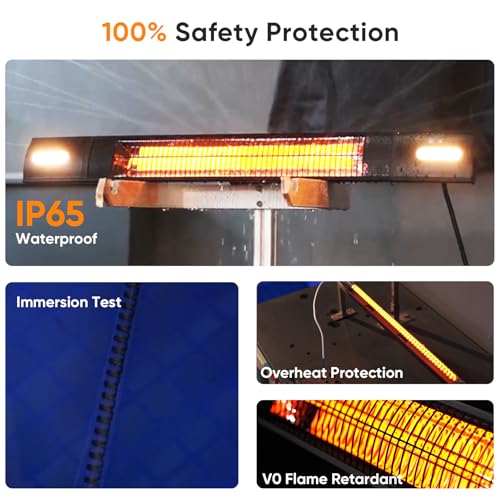 Wall Mounted Patio Heater with LED Light, 1500W Electric Outdoor Heater, Fast Carbon Infrared Heating with Remote & Timer, IP65 Waterproof for Backyard, Gazebo and Outside Evening - size: Sunlight Series