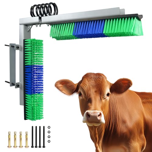 Livestock Scratch Brush With Spring Iron Holder，Animal Back Scratching Brush Including 4pcs goat brushes, 4 stands and accessories For Cow,Cattle,Sheep, Horses,Pigs，Massage Grooming Tool（Green） - color: Green, size: 1 Pack