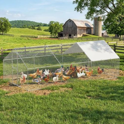 GarveeLife Large Metal Chicken Coop with Waterproof and Anti-UV Cover, Walk-in Poultry Cage, Outdoor Chicken Run for Backyard Farm Use, 9.8x19.7X 6.6 FT - size: 118.1"L x 236.2"W x 78.7"H