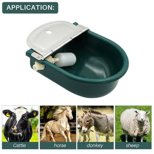 MINYULUA Automatic Waterer Bowl Large Horse Waterer with Float Valve | Automatic Water Feeder Dispenser Bowl, with Drain Plug, Plastic Material, Widely Used, Easy to Clean, Easy to Install, Green - color: dark green