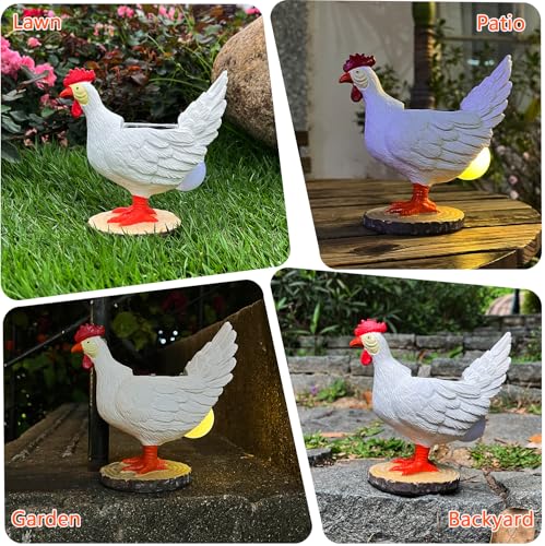 Solar Garden Statues Outdoor Decor, Miniature Chicken Egg Lamp Figurine Mother’s Day Decorations Chickens Lights with Egg in Butt LED 3D Sculpture for Patio, Lawn - Unique Christmas Housewarming Gift - style: chicken